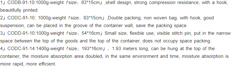 Especificación desecante del envase Container Desiccant Specification